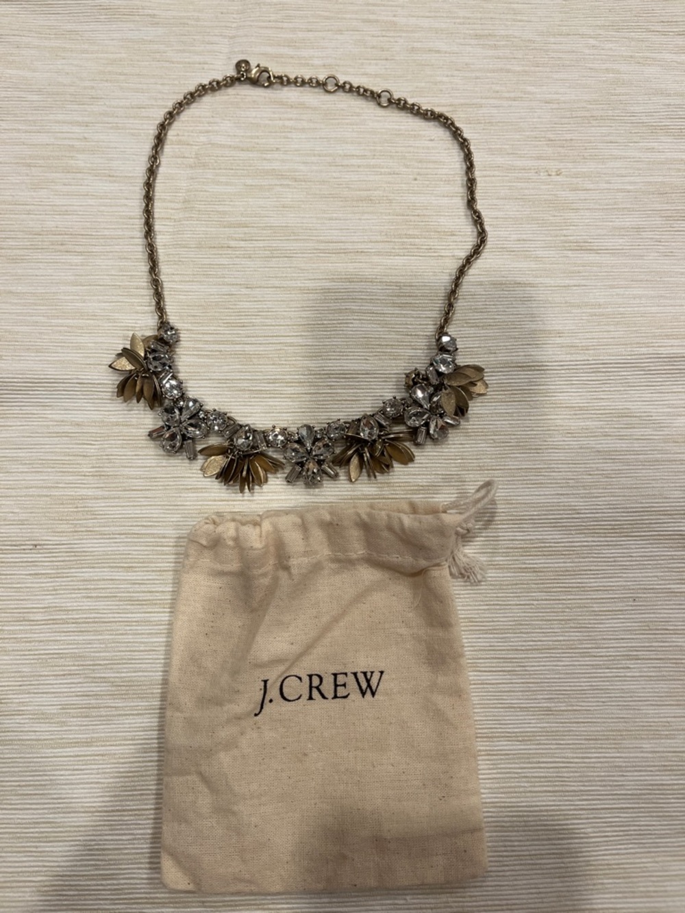 J.Crew Crystal & Antique Gold Floral Statement Necklace